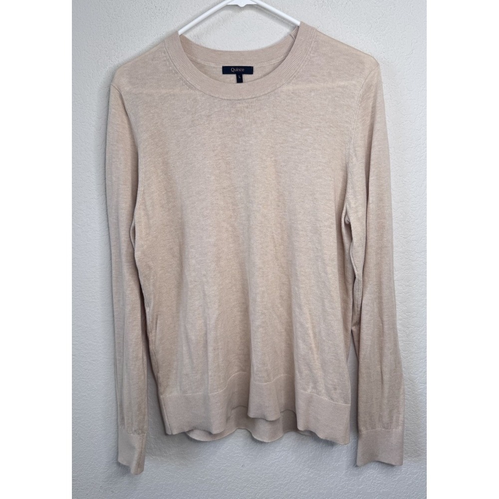 Quince Lightweight Organic Cotton Cashmere Blend Sweater Womens L Neutral Preppy